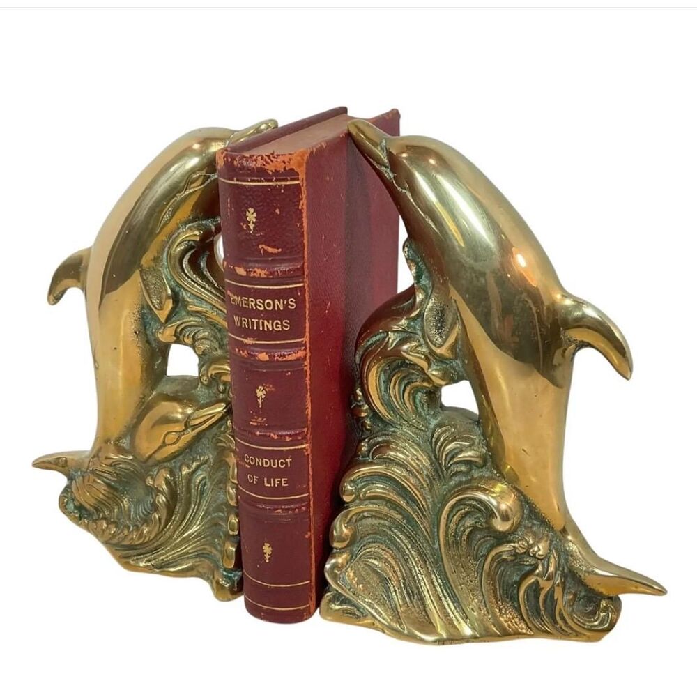 Vintage Rosenthal Netter Solid Brass Dolphin Bookends 1970s